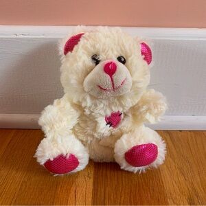 Teddy Bear Stuffed Animal Toy Off-White w/ Pink Accents & Heart
